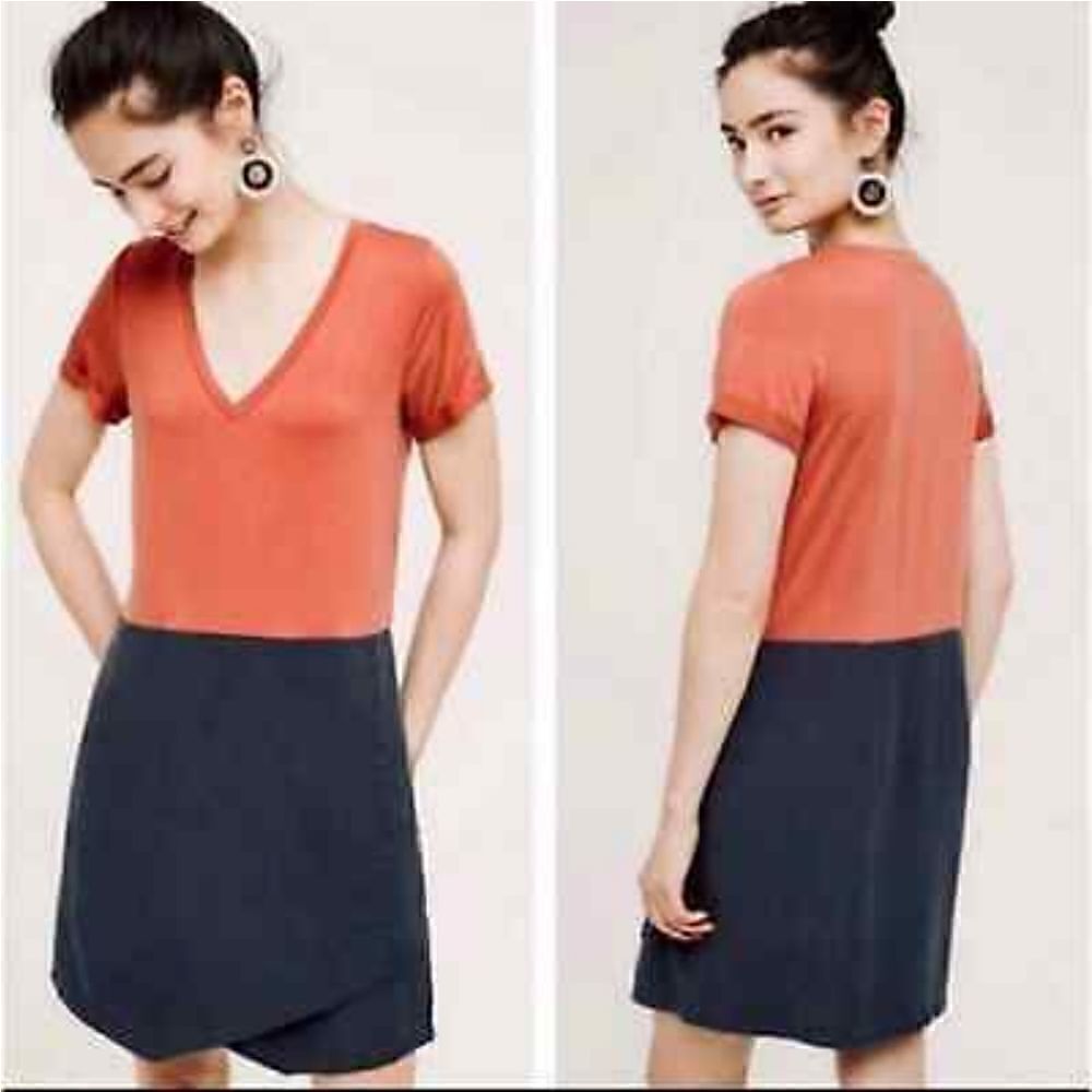Anthropologie V Neck Colorblocked Dress Short Sleeve